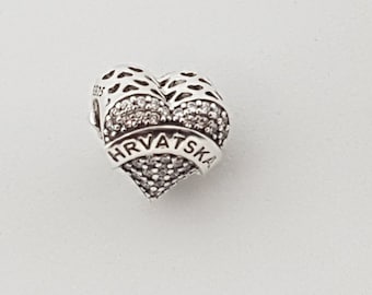Colgante de corazón con dije de Croacia HRVATSKA, joyería croata, dije, joyería, pulsera europea, collar, plata de ley, fuente, regalo, cumpleaños