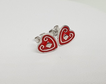 Croatia Licitar Srce Heart Stud Earrings Jewellery, Croatian charm, Jewelry, Holy Communion, Confirmation Sterling Silver, Gift, Birthday