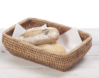 Handwoven Rattan Bread Basket Tray | Woven Roll Basket (27x18x8.5cm)