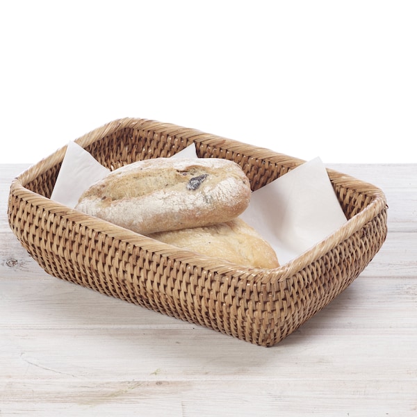 Handwoven Rattan Bread Basket Tray | Woven Roll Basket (27x18x8.5cm)