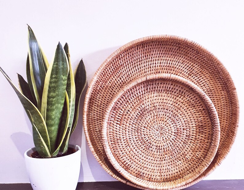 Rattan Round Tray Rattan Serving Tray Rattan Platter Rattan Etsy