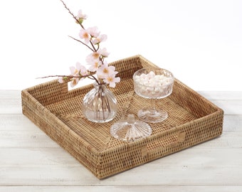 Rattan Square Tray/ Square Serving Tray/ Breakfast Tray  -  Hand Woven in Burma.