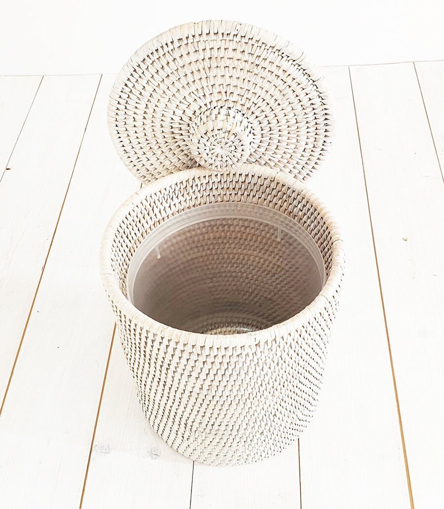 Bamboo Woven Trash Can - Natural Rattan Waste Basket For Office, Bathroom & Home