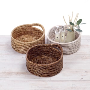 Rattan Round   Spa Tray with Handle -Dia20cm x H8cm