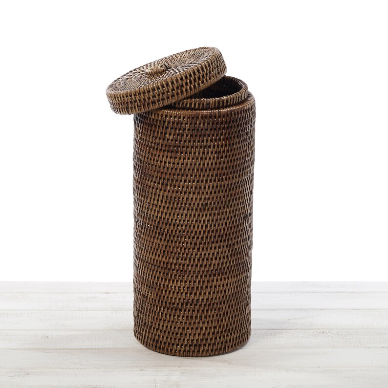 Rattan Cylinder Toilet Roll Holder Bathroom Storage Rattan Etsy