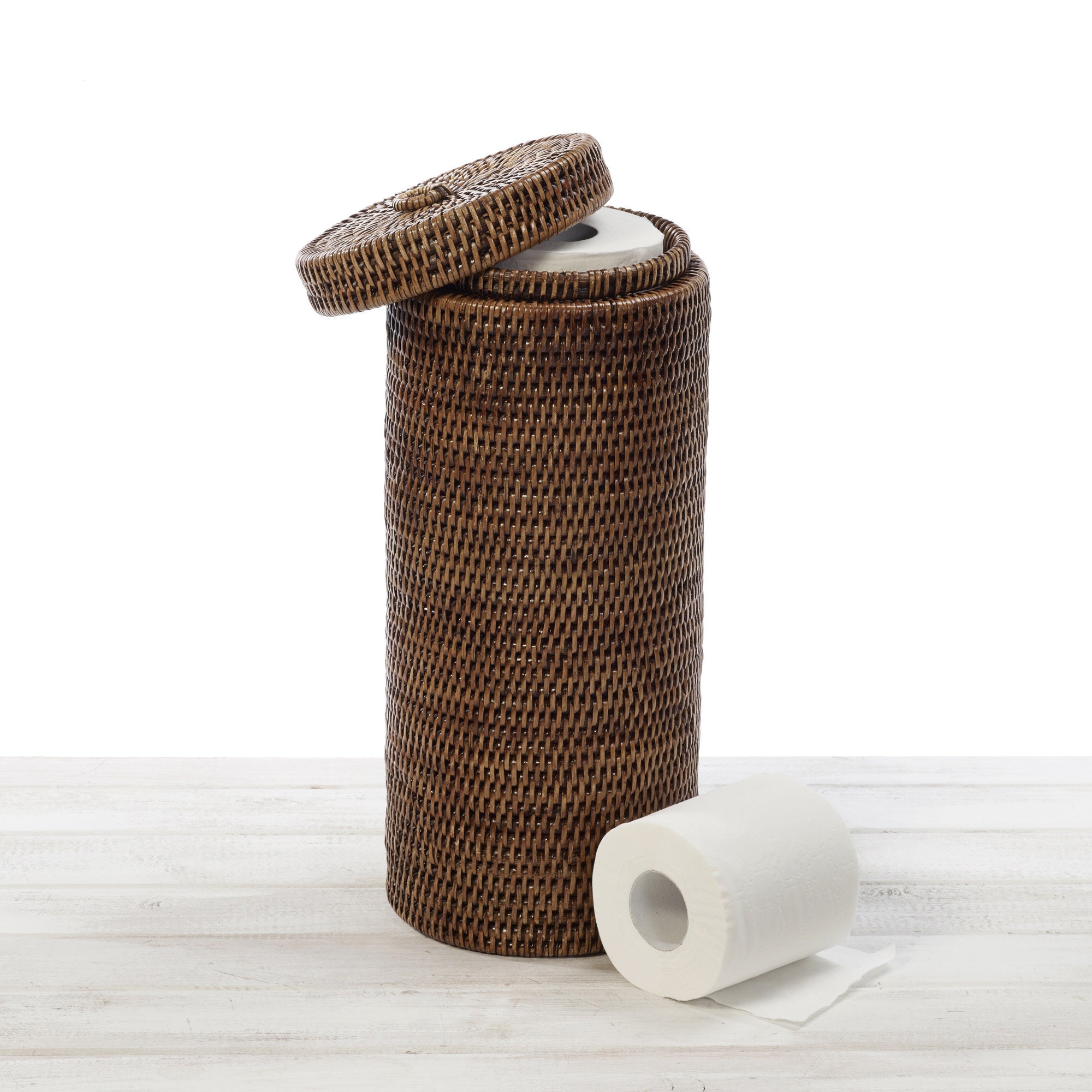Rattan Cylinder Toilet Roll Holder Bathroom Storage Rattan Basket