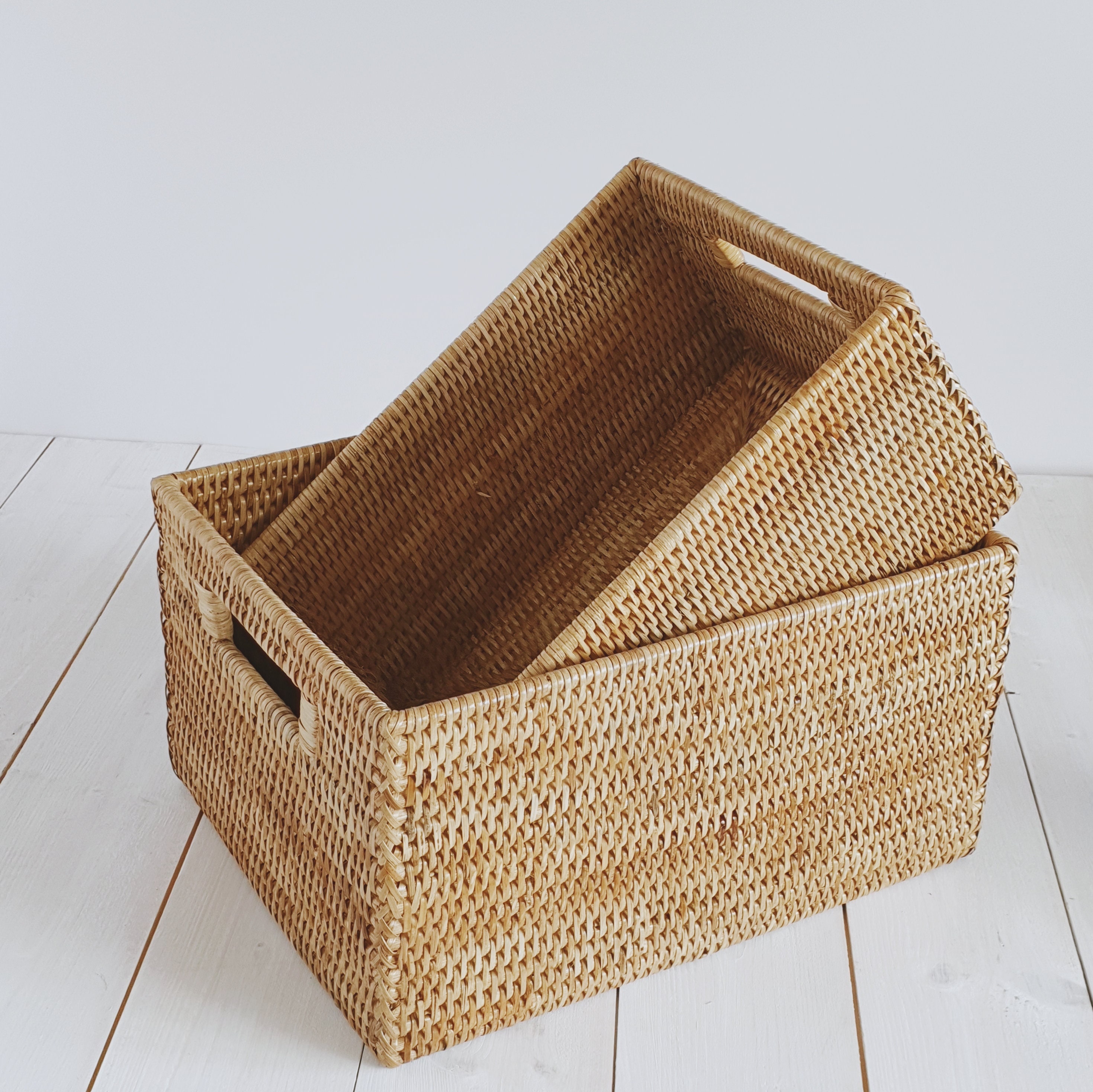 Large Rectangular Woven Storage Baskets, 18x11.9x6.3-in.