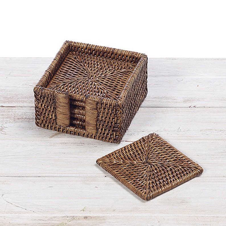 URU Rattan Square Coasters Set of 6 With Holder by 12cmx Etsy