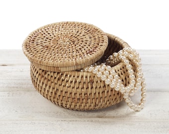 Rattan Schmuckdose mit Deckel -Top Dia 11,5cm x Middle Dia 15cm x Höhe 7,5cm