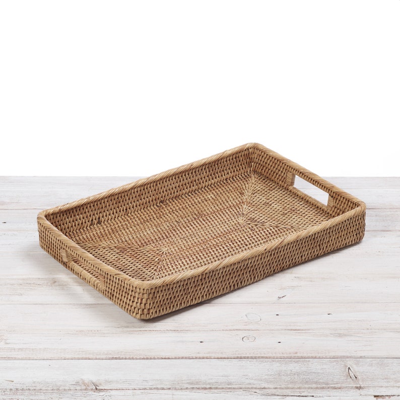 Rattan Rectangular Serving Tray Handwoven Rattan Breakfast Etsy