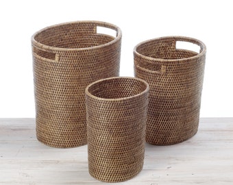 Oval Rattan Paper Bin, Rattan Waste Bin, Rattan Waste basket, Woven Bin Storage