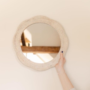 Boho Rattan Scallop Wall Mirror ( with rattan frame ( Dia 45 cm))