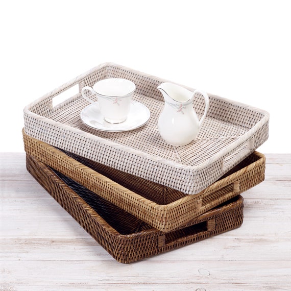 Rattan Rectangular Serving Tray L45cm x W30cm x H6cm Etsy