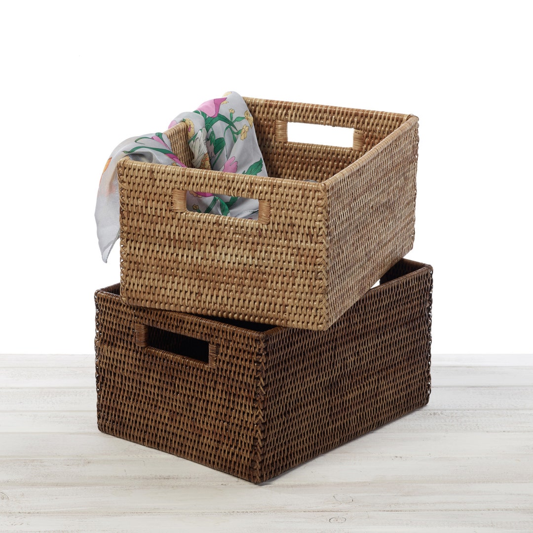 Rebrilliant Rattan Plastic Weave Basket, Storage Bins Organizer