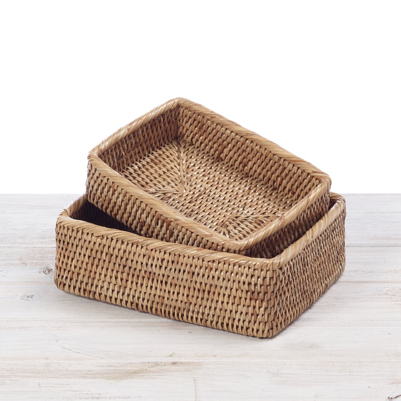 URU Rattan Rectangular Bread Baskets set of 2 Hand Woven Etsy UK