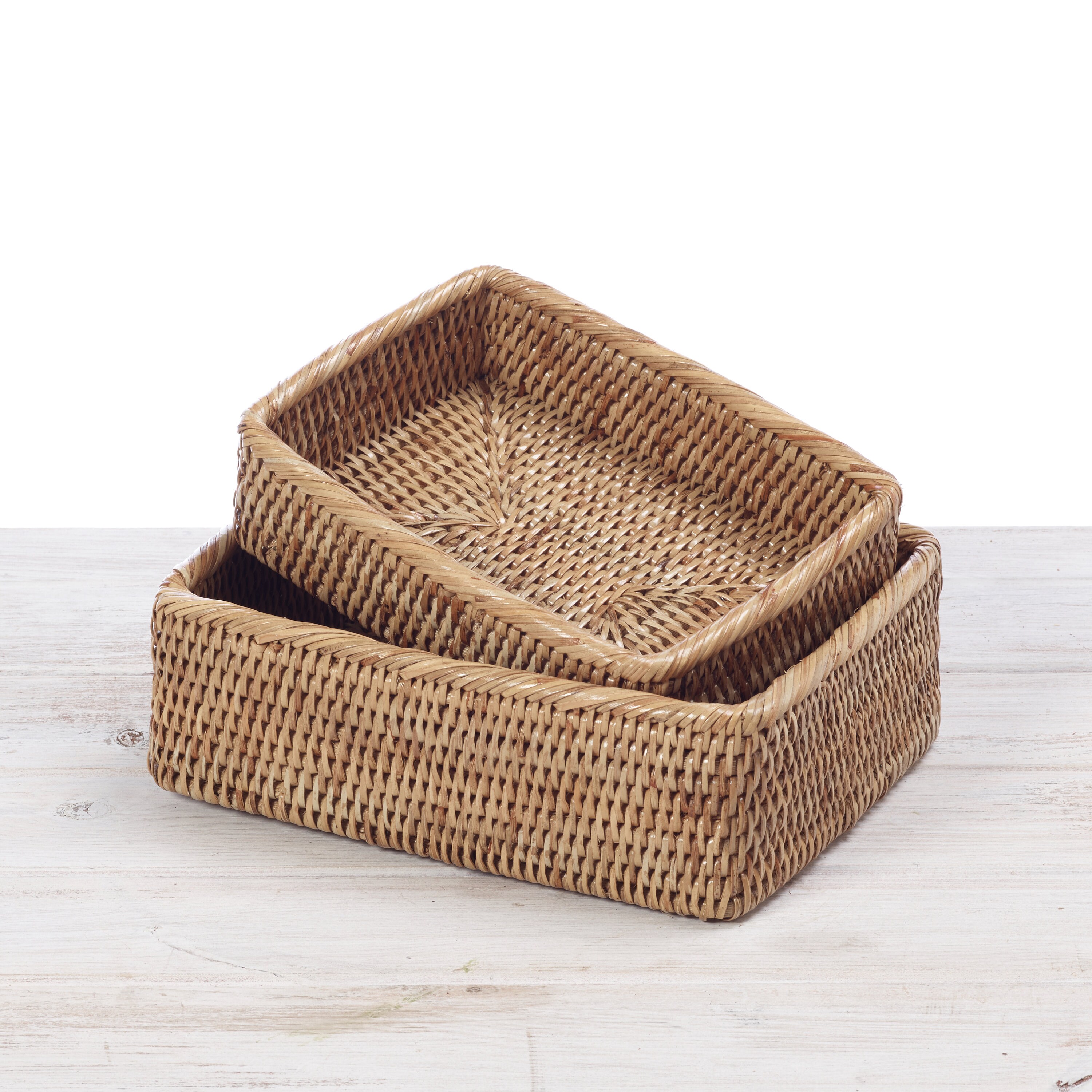 URU Rattan Rectangular Bread Baskets set of 2 Hand Woven Etsy