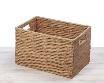 Rattan Classic  Rectangular  Storage Basket -L41X W27 X H25cm ( Hand Woven in Burma )