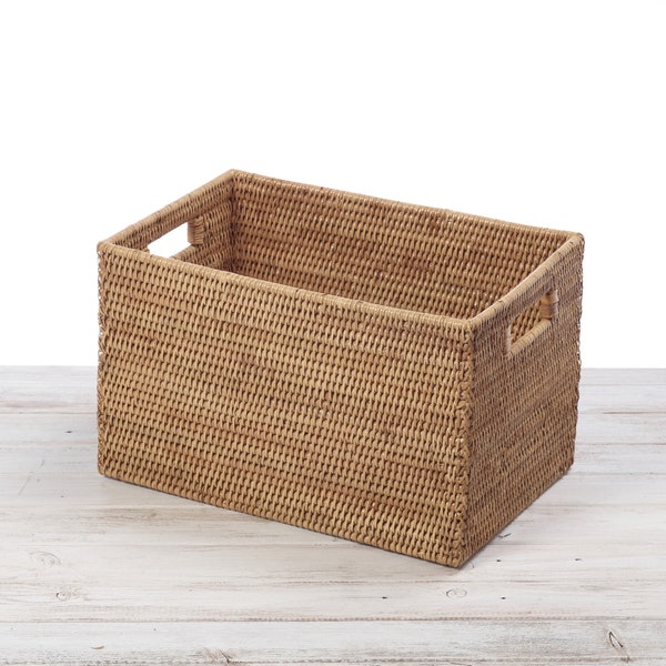 Rattan Classic  Rectangular  Storage Basket -L41X W27 X H25cm ( Hand Woven in Burma )