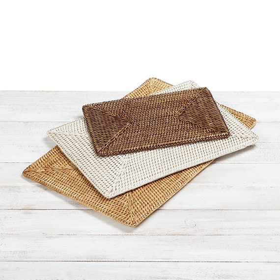 BSTKEY Natürliche Seegras-Tischsets, 6 Stück - Gewebte Rechteckige Platzsets Für Küche/Esstisch, 43,5x30 Cm
