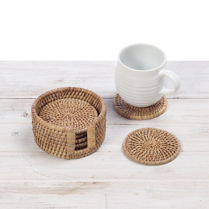 URU Rattan Round Coasters Set of 6 with Holder by Dia12cmX H Etsy