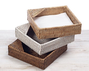 Rattan Square Napkin Holder - L19 x W19 x H6cm (Small),  L22.5 x W22.5 x H6cm ( Large)