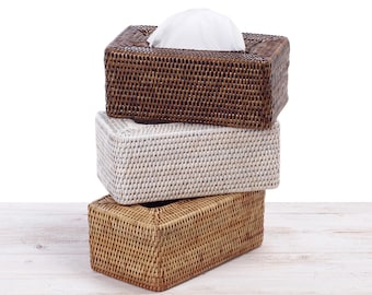 Abdeckung für Taschentuchboxen aus Rattan – rechteckige Form (L 25 cm x B 14 cm x H 10 cm)