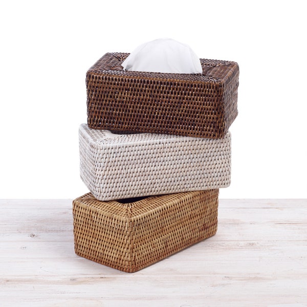 Abdeckung für Taschentuchboxen aus Rattan – rechteckige Form (L 25 cm x B 14 cm x H 10 cm)