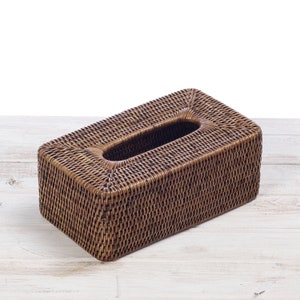 Rattan Tissue Box Cover Rectangular Shape L 25cm X W 14cm X H 10cm Dark Brown