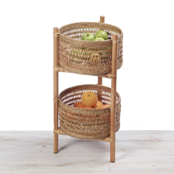 URU Two-Tier Rattan Fruit Shelf Basket - Large and Small