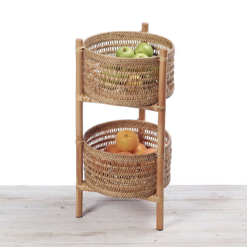 URU Twotier Rattan Fruit Shelf Basket Large and Small Etsy UK