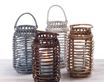 Rattan Candle Lantern (12cm Dia X 30cm H) - Hand Crafted in Burma