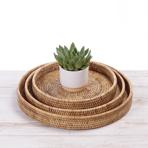 Rattan Round Tray, Rattan Serving Tray, Rattan Platter, Rattan Handwoven Tray - Hand Woven in Burma.