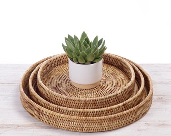 Rattan Round Tray, Rattan Serving Tray, Rattan Platter, Rattan Handwoven Tray - Hand Woven in Burma.