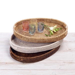 Rattan Oval  Tray with Insert Handle - L38 x W26 x H 4cm ( Handmade in Burma)