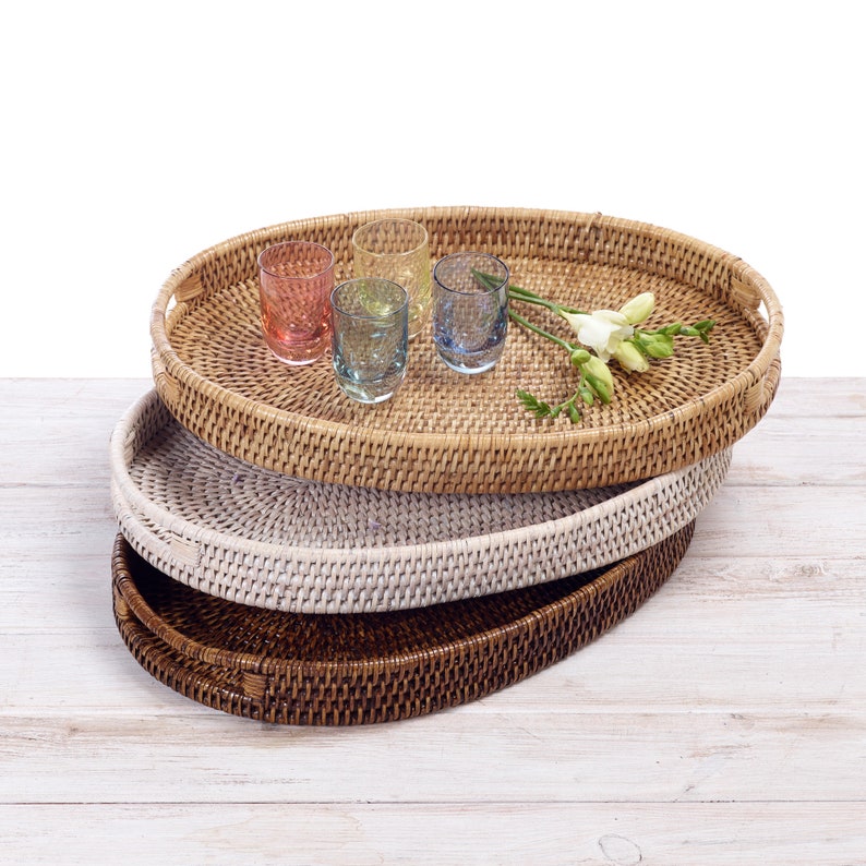 Rattan Oval Tray With Insert Handle L38 X W26 X H 4cm Etsy UK