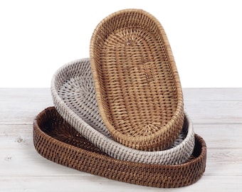 Mini Oval Rattan Tablett - L28cm x B14cm x H4cm