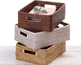 Rattan Tote Rechteckiger Aufbewahrungskorb -L 33 x B25 x H12 cm