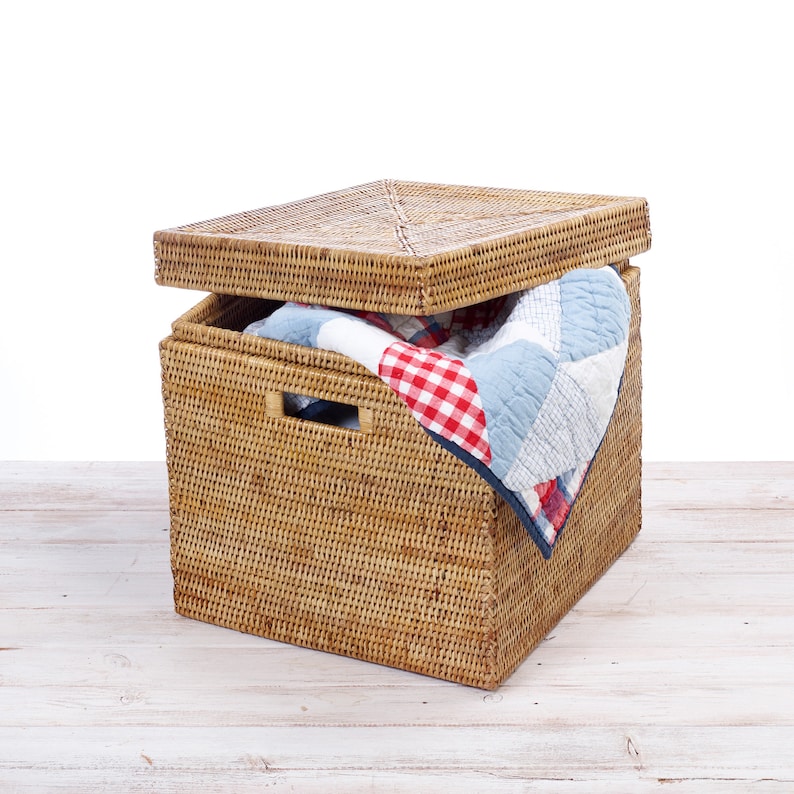 Square Rattan Storage Box with Lid L 38 x W38 x H38cm Etsy