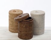 Rattan Small Cylinder Bathroom Bin Rattan Cylinder Paper Bin - Bathroom Storage Basket