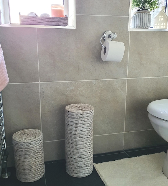 Rattan Cylinder Toilet Roll Holder Bathroom Storage Rattan Basket