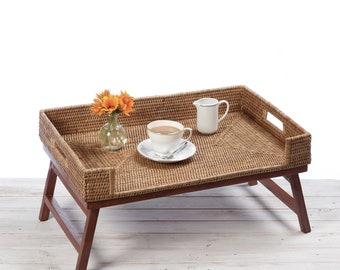 Rattan Breakfast Tray Table -Morning Serving Tray