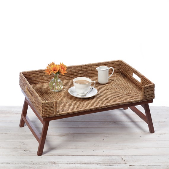 Rattan Breakfast Tray Table morning Serving Tray L65cm X W40cm X