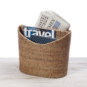 Rattan Newspaper Holder, Rattan Magazine Basket -  L37 x W23 x H31cm