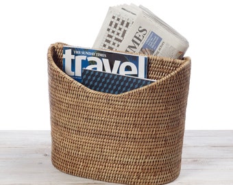 Rattan Newspaper Holder, Rattan Magazine Basket -  L37 x W23 x H31cm