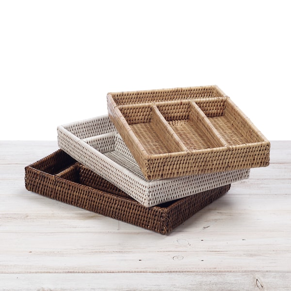 URU Handwoven Rattan Cutlery Tray -L 34cm x W 24cm x H 5cm