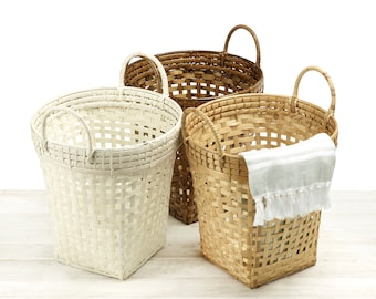 Panier de rangement en bambou avec poignée en rotin - Panier à jouets tissé