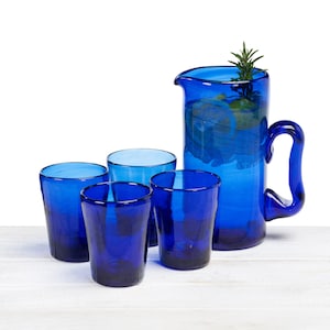 Recycled and Hand Blown Classic V Shape Tumbler Glass, Drinking Water Glass - ( Cobalt Blue Colour)