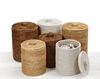 Rattan Round Waste Bin/ Paper Bin  with Lid and insert Liner
