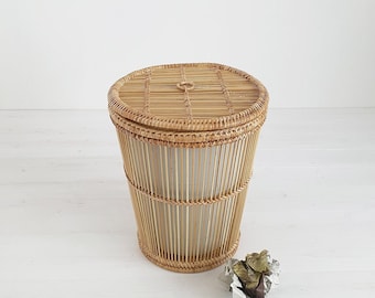 Corbeille à papier/poubelle en rotin avec doublure intérieure (diamètre 27 cm X H 32 cm)