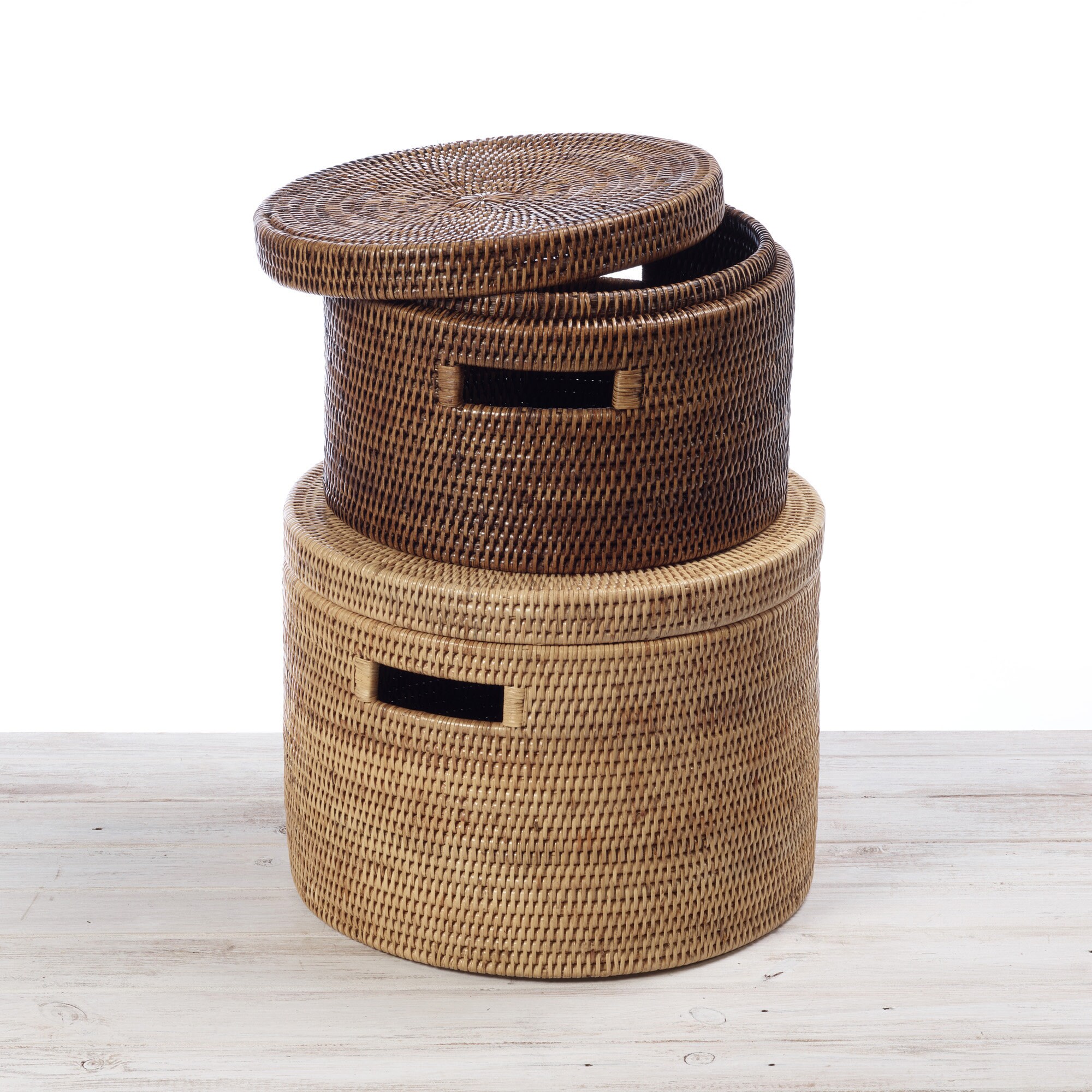 Handwoven Rattan Storage Box With Lid – Round Wicker Storage Basket ...